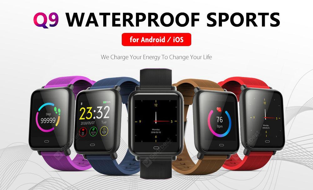 Q9 Colorful Screen Waterproof Sports Smart Watch for Android / iOS with Heart Rate Monitor Blood Pressure Functions- Coral Blue