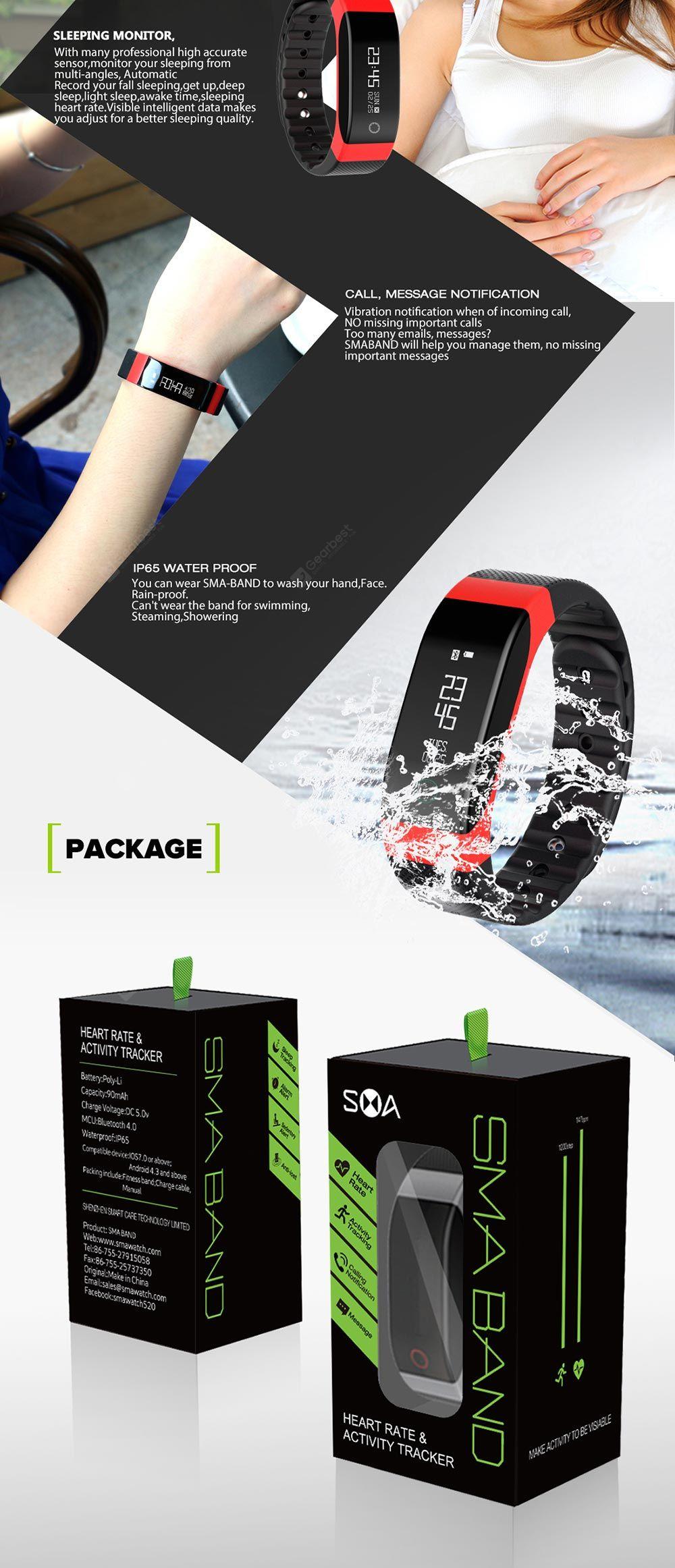 SMA - BAND Bluetooth 4.0 Smart Wristband with 0.88 inch OLED- Black