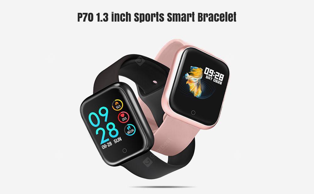 P70 1.3 inch Sports Smart Watch IP68 Waterproof Color Screen Heart Rate Intelligent Bracelet- Black