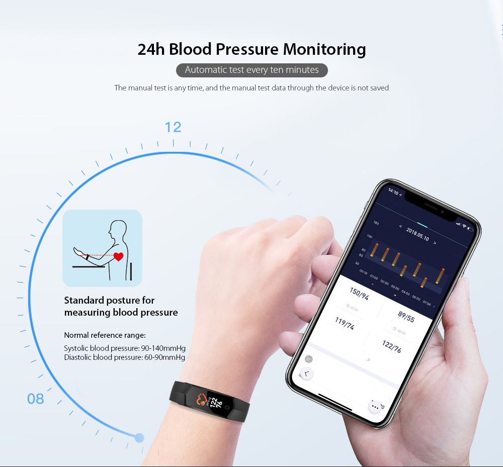 V17 Sports Bracelet Smartwatch 24h Blood Pressure Monitoring