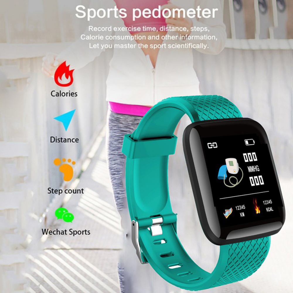116PLUS Smart Bracelet Waterproof Fitness Tracker To Measure Blood Pressure - Black