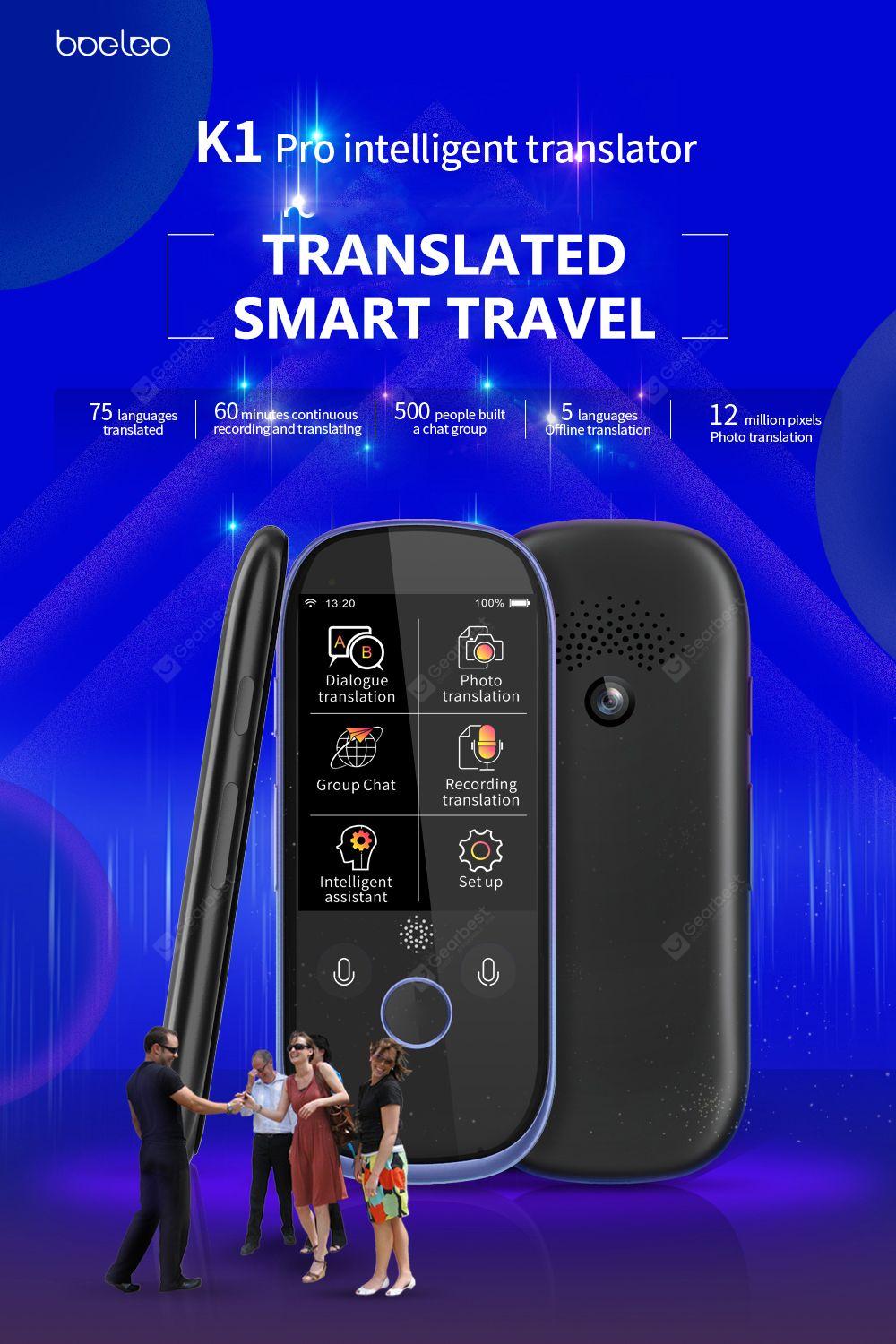 Boeleo K1 Pro 75 Languages Support / 60 Minutes Recording / 5 Offline Translation 2.4 inch AI Touch Control Voice Translator- Gray